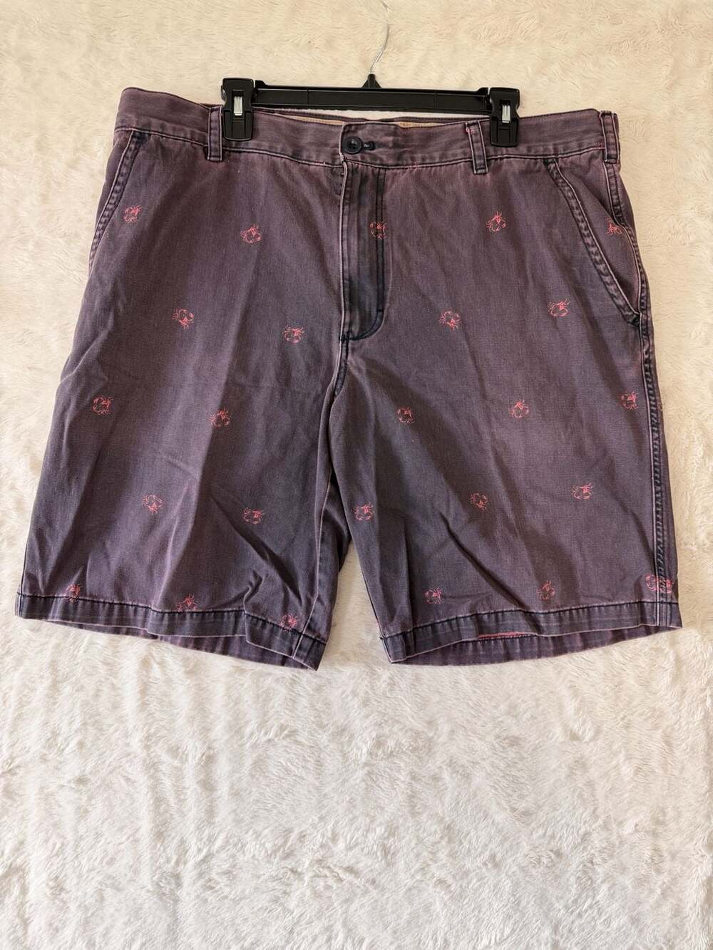 IZOD Saltwater Mens Size 40 Crab Print Chino Shorts Purple Coastal Preppy